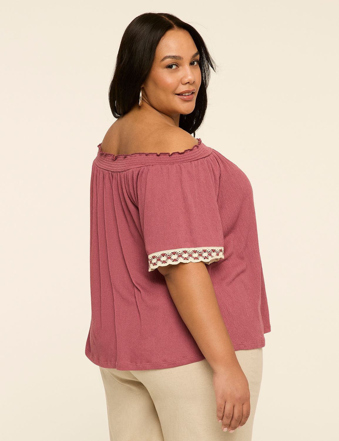 Off-The-Shoulder Crochet-Sleeve Top