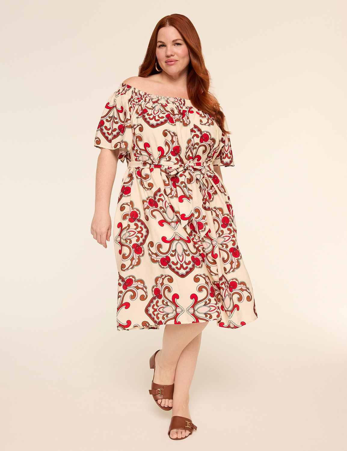 Off-The-Shoulder Tie-Waist Short Dress