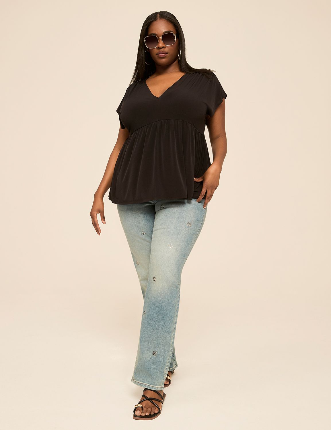 Casual Relaxed Cap Sleeve VNeck Top Product Image 3