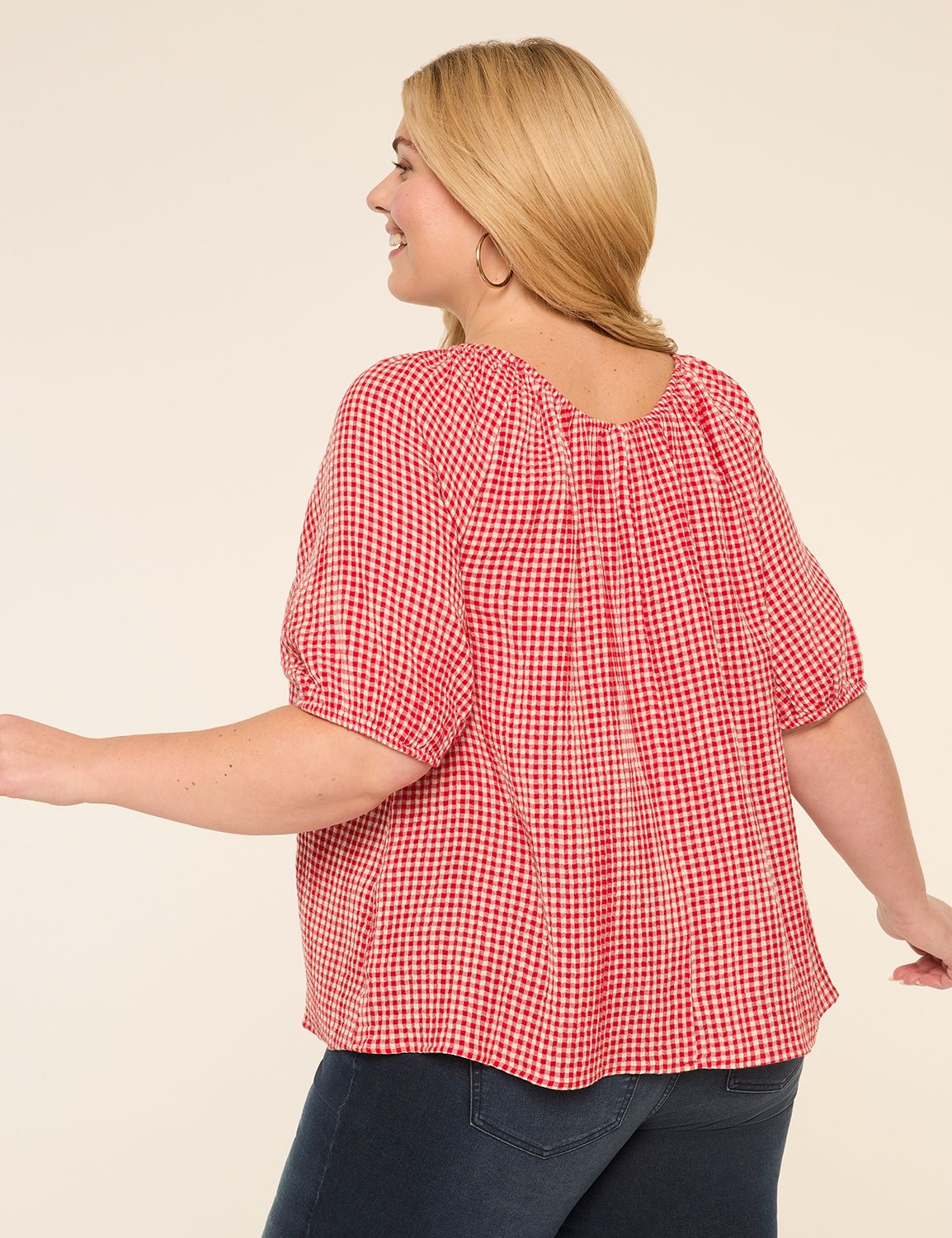 Puff-Sleeve Scoop-Neck Blouse