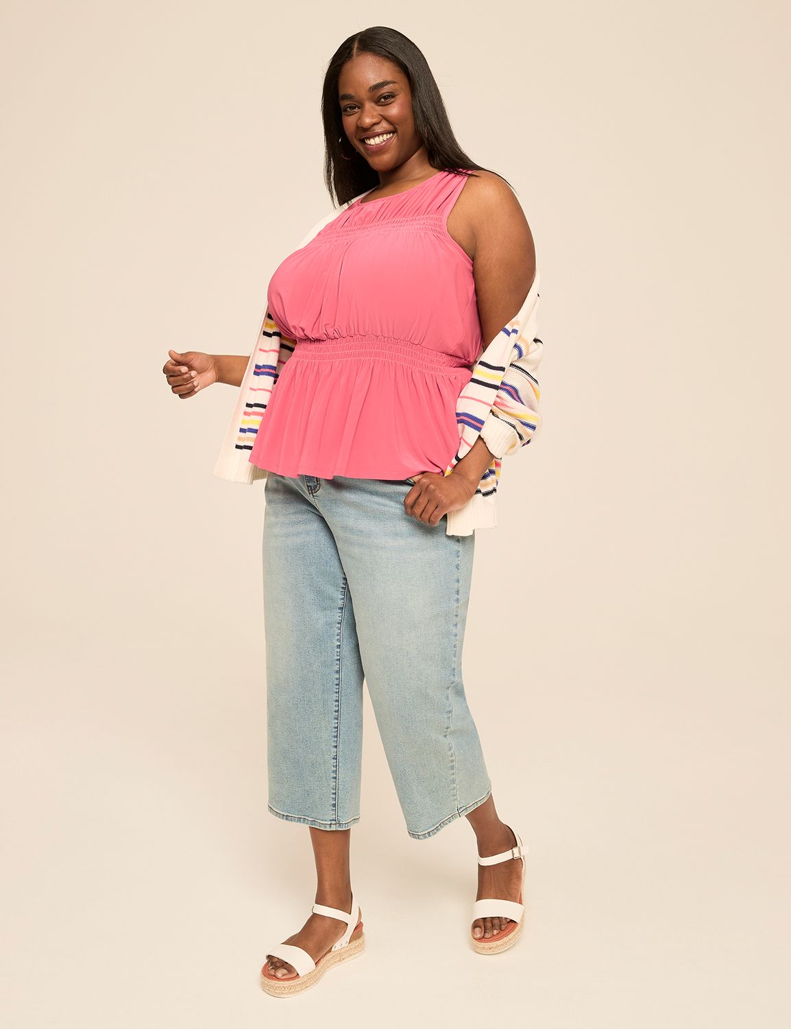 Sleeveless Crewneck Smocked Yoke Sh Product Image 3
