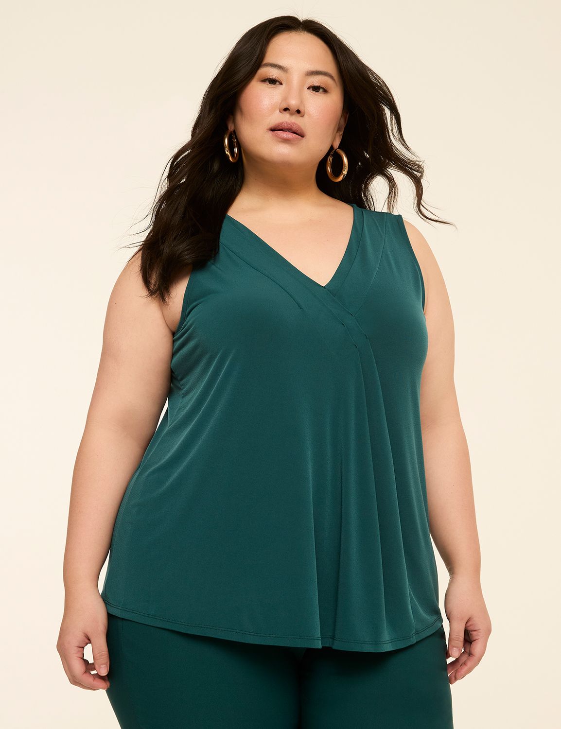Swing Sleeveless Pleat-Front Top