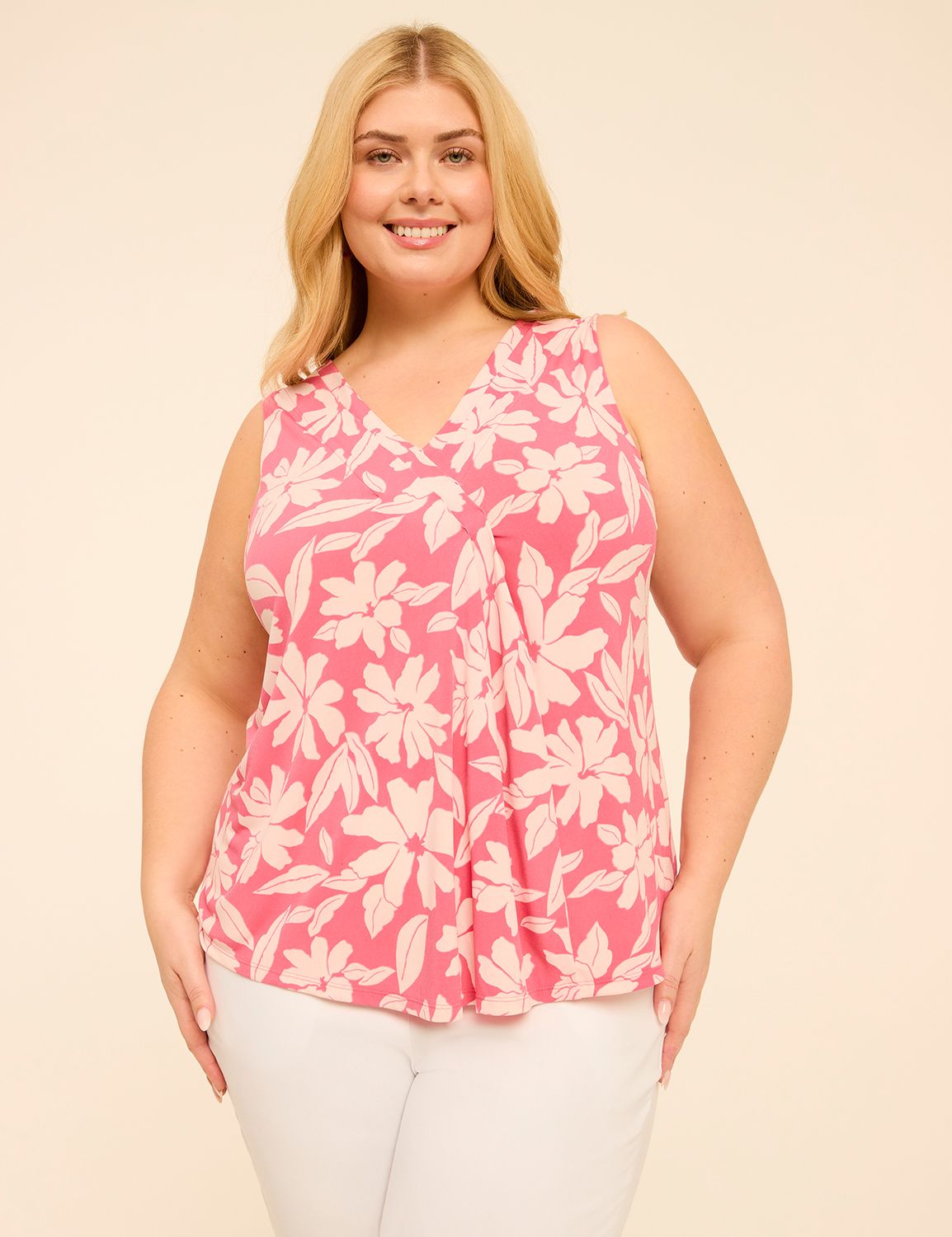 Swing Sleeveless Pleat-Front Top