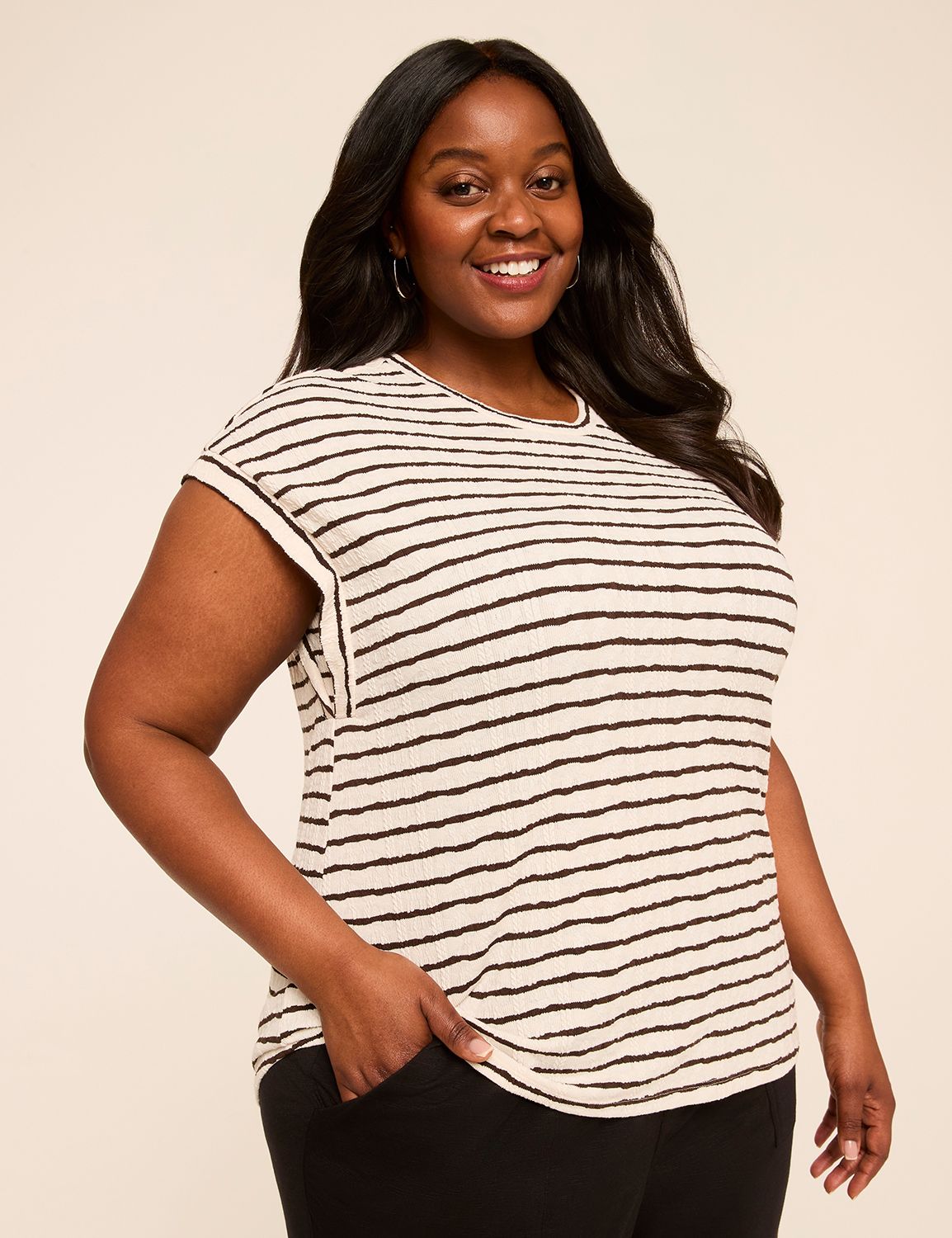 Dolman-Sleeve Textured Knit Top