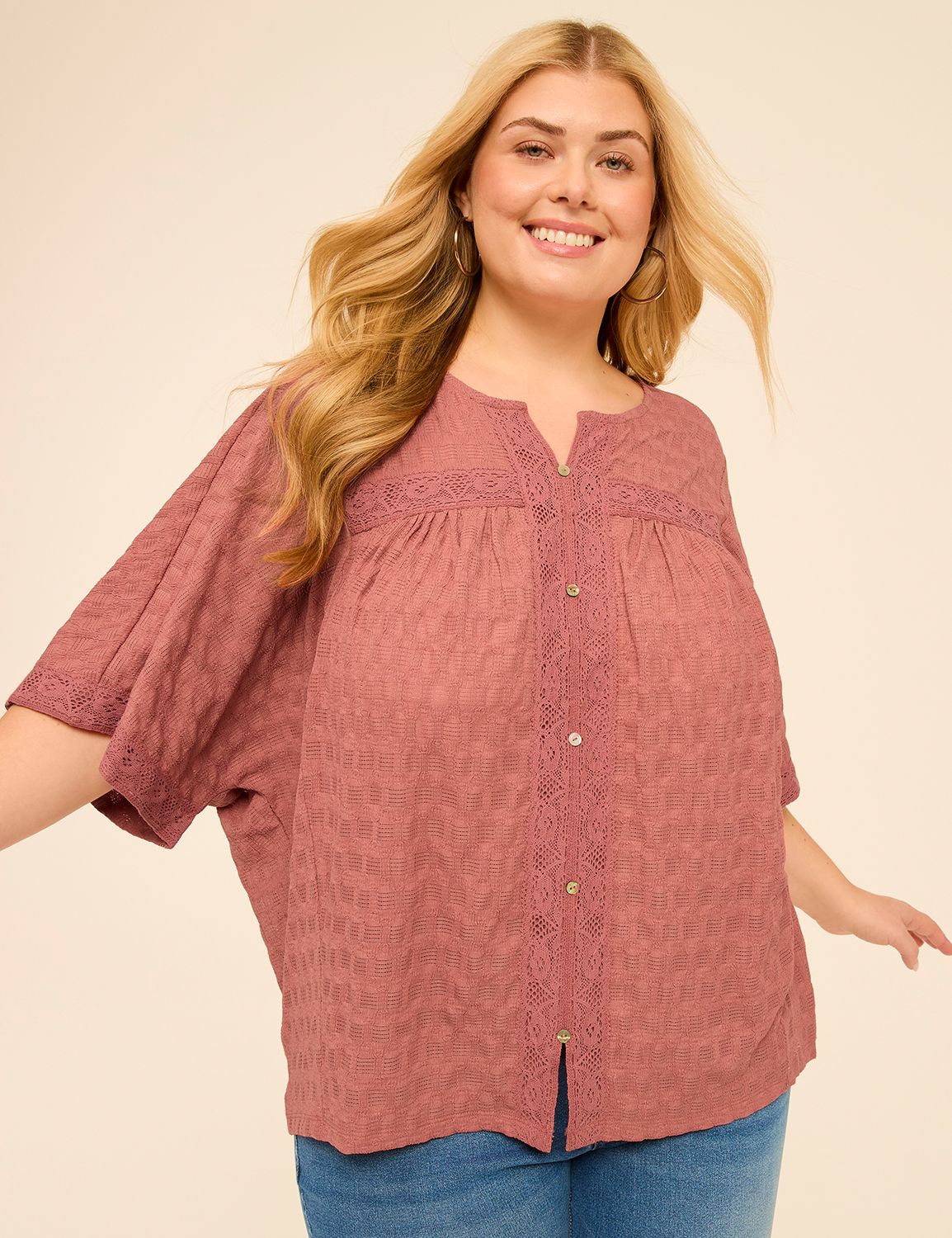 Dolman Long Sleeve Button Front Lac Product Image 1