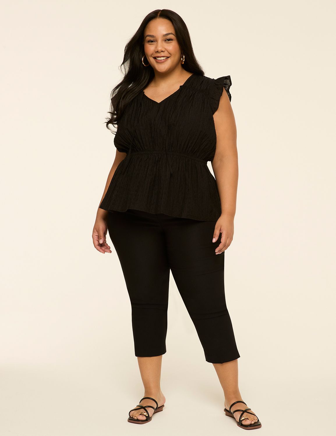 Classic Ruffle Cap Sleeve Tie V Nec Product Image 3