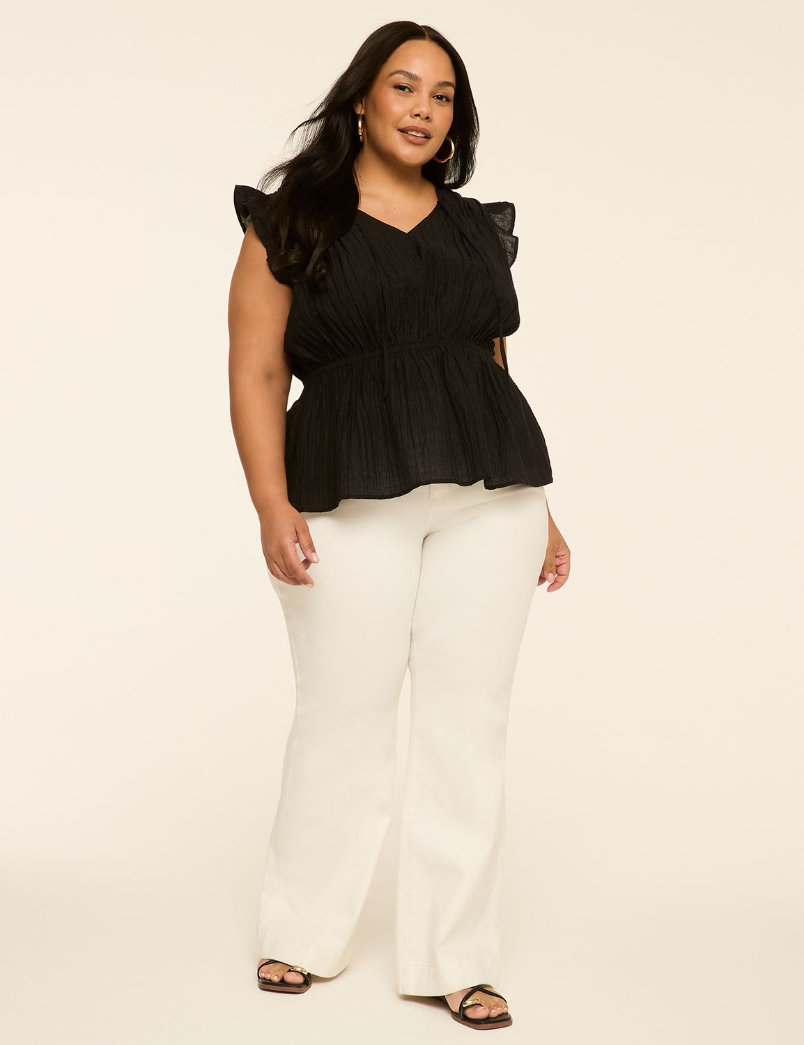 Classic Ruffle Cap Sleeve Tie V Nec Product Image 4