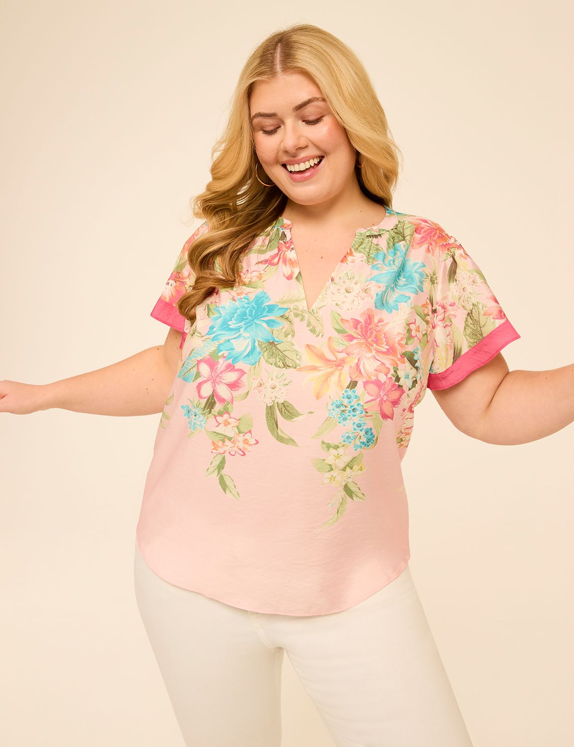 Flutter-Sleeve Split-Neck Popover Top
