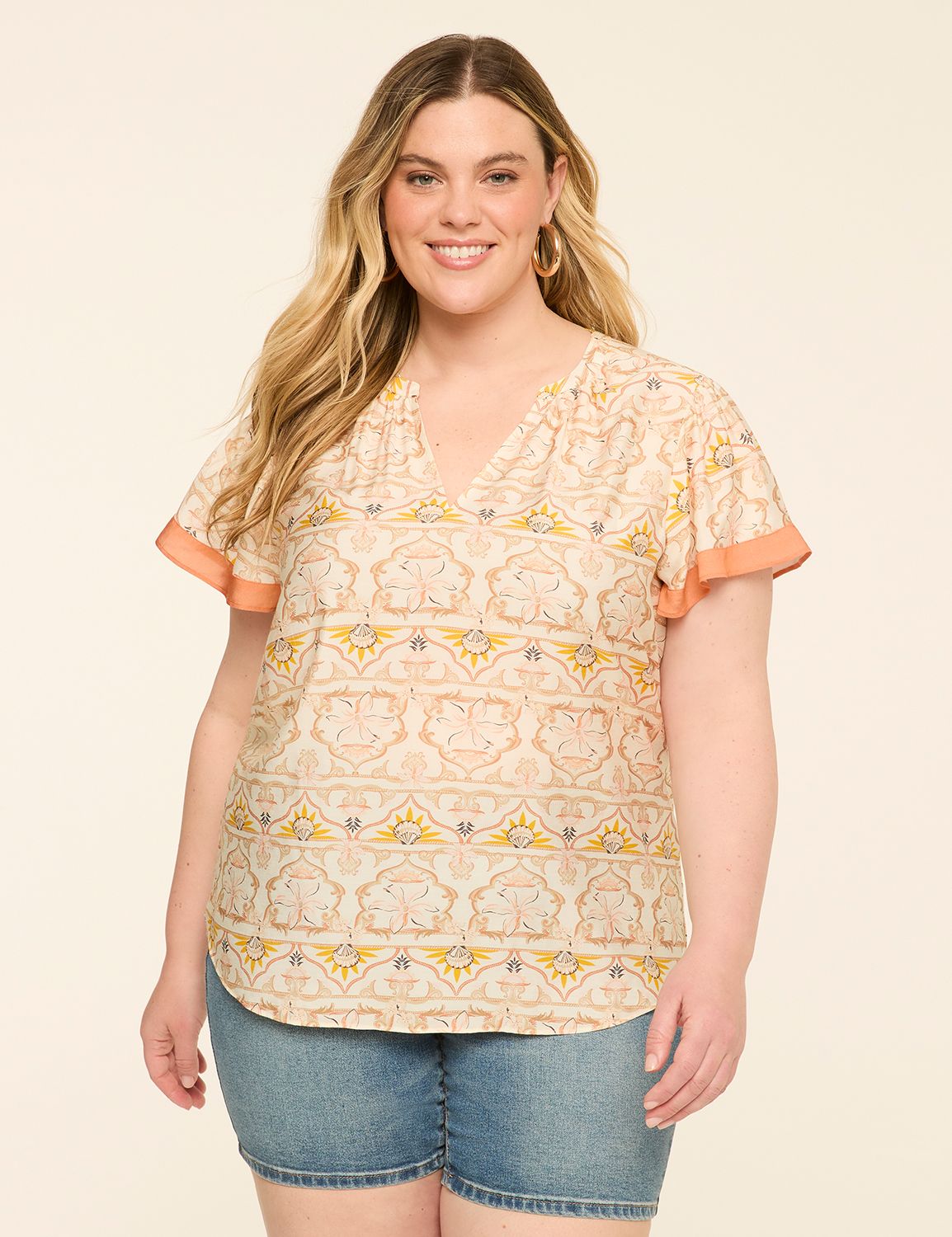 Flutter-Sleeve Split-Neck Popover Top