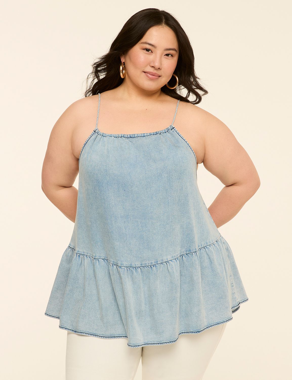 Denim Halter-Neck Peplum Tank