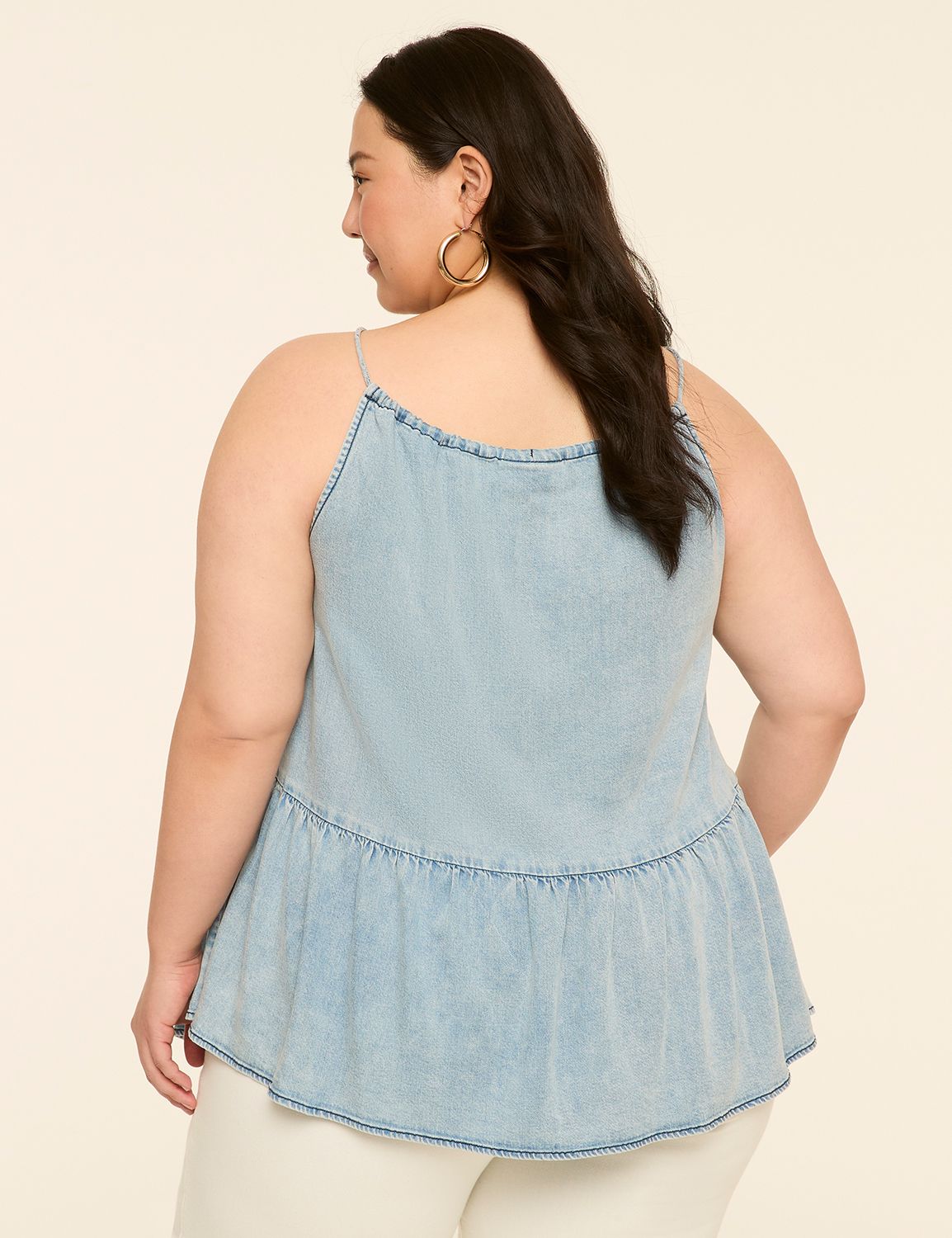 Denim Halter-Neck Peplum Tank