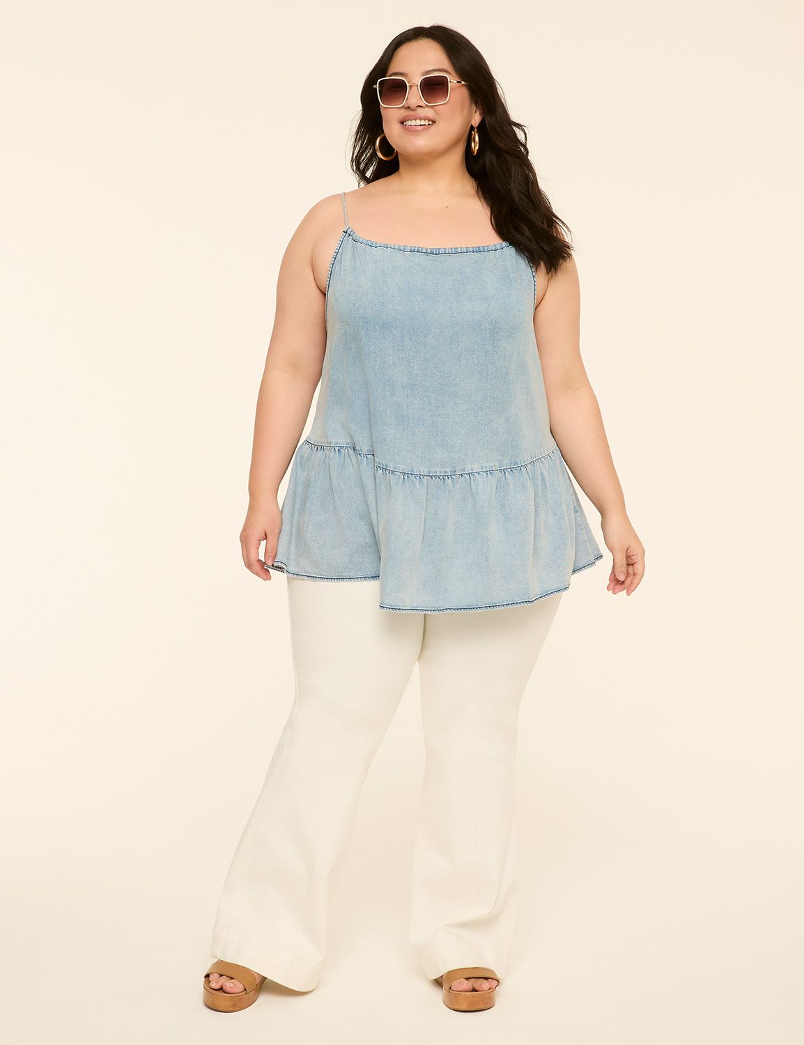 Classic Spaghetti Tie Tiered Denim Product Image 3