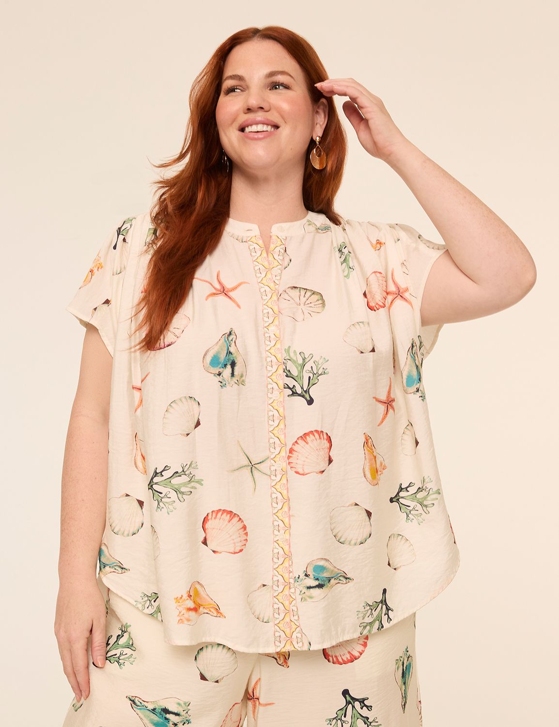 Flutter-Sleeve Button-Front Popover Blouse