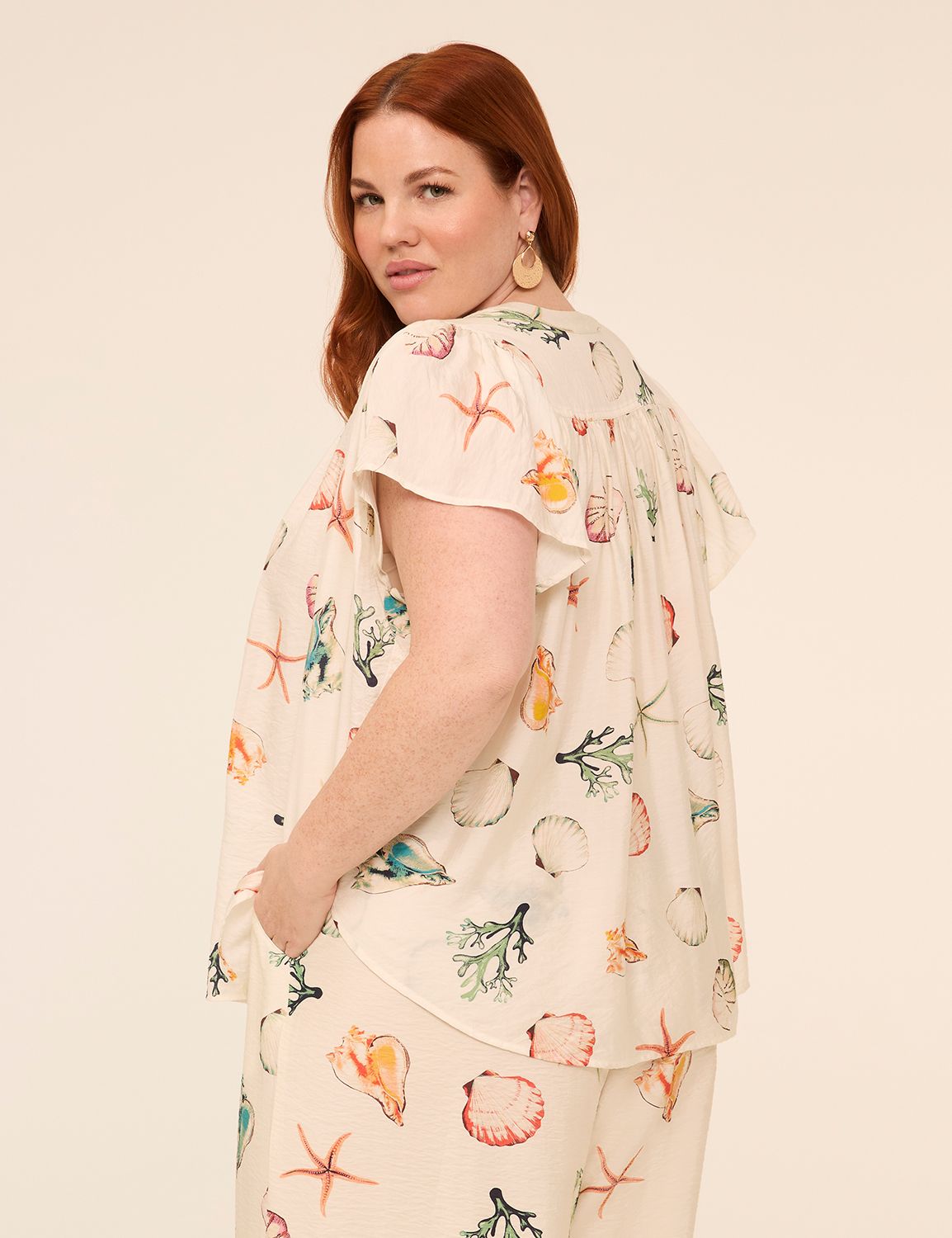 Flutter-Sleeve Button-Front Popover Blouse
