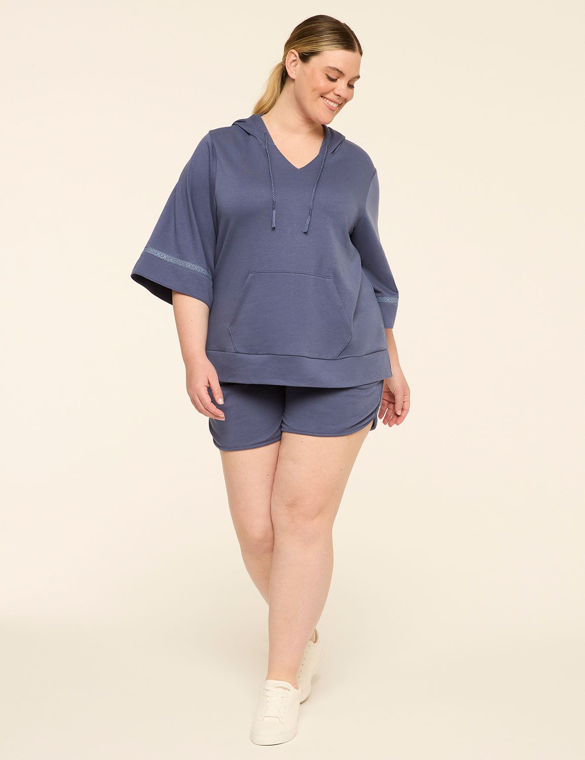 LIVI 3/4 Sleeve Notched Neck Croche Product Image 3