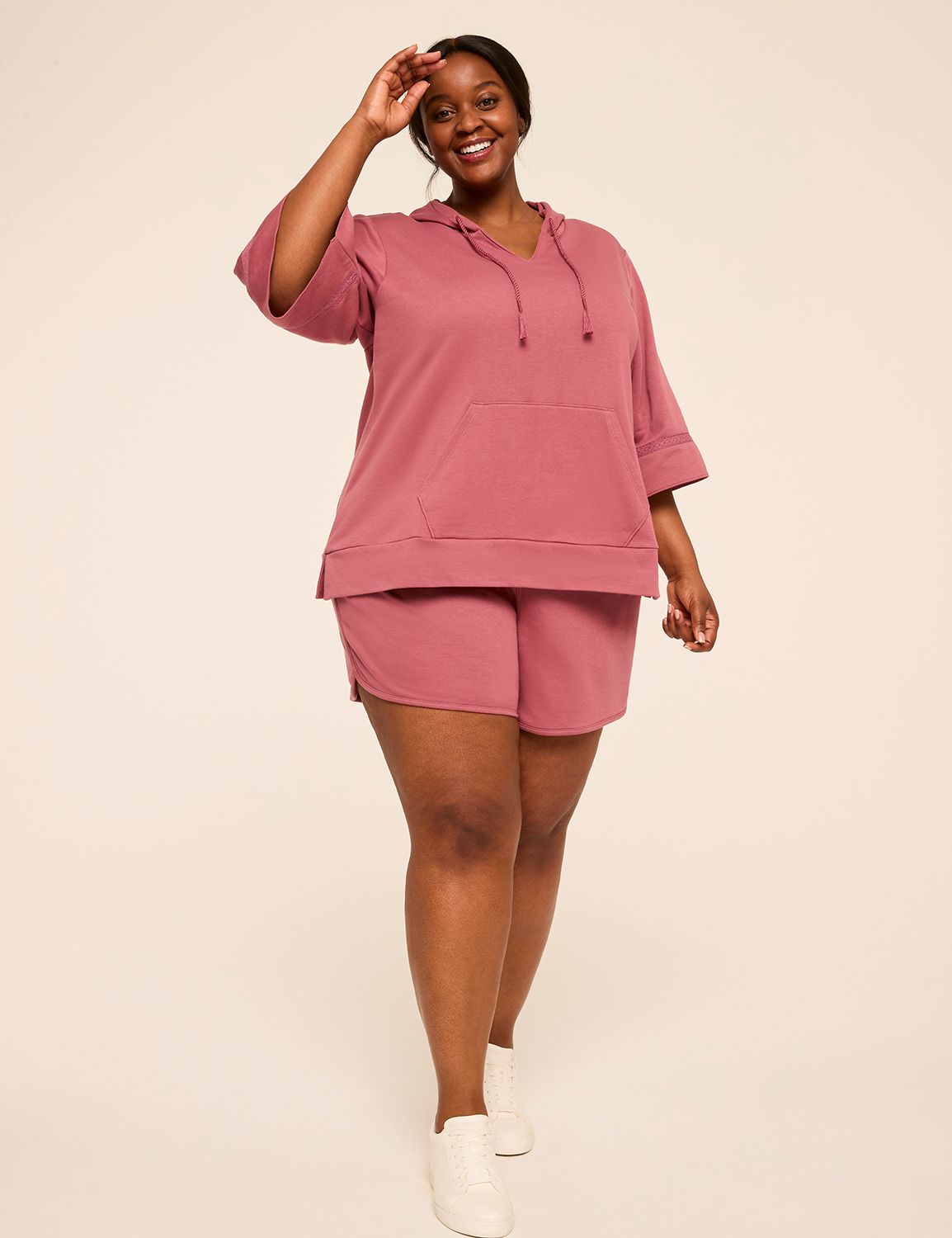 LIVI 3/4 Sleeve Notched Neck Croche Product Image 3