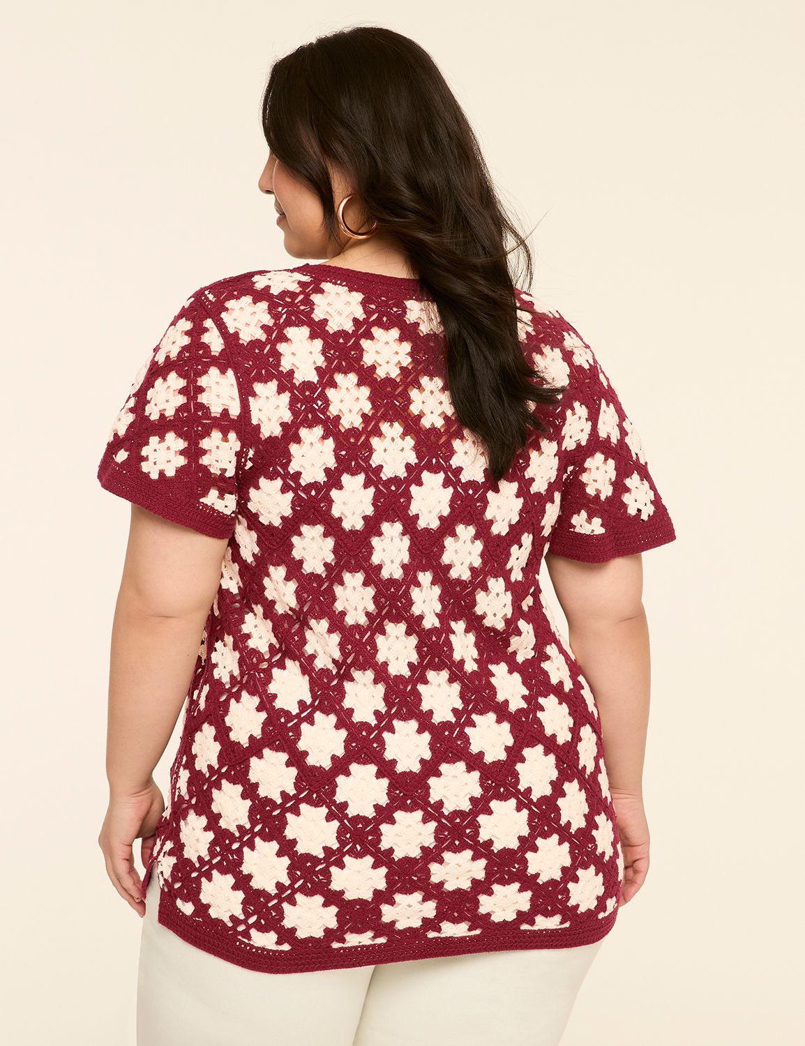 Flutter-Sleeve Crochet Sweater Top