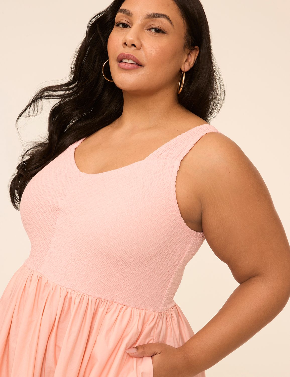 SL SMOCKED V-NECK MIDI DRESS 115027 Product Image 3