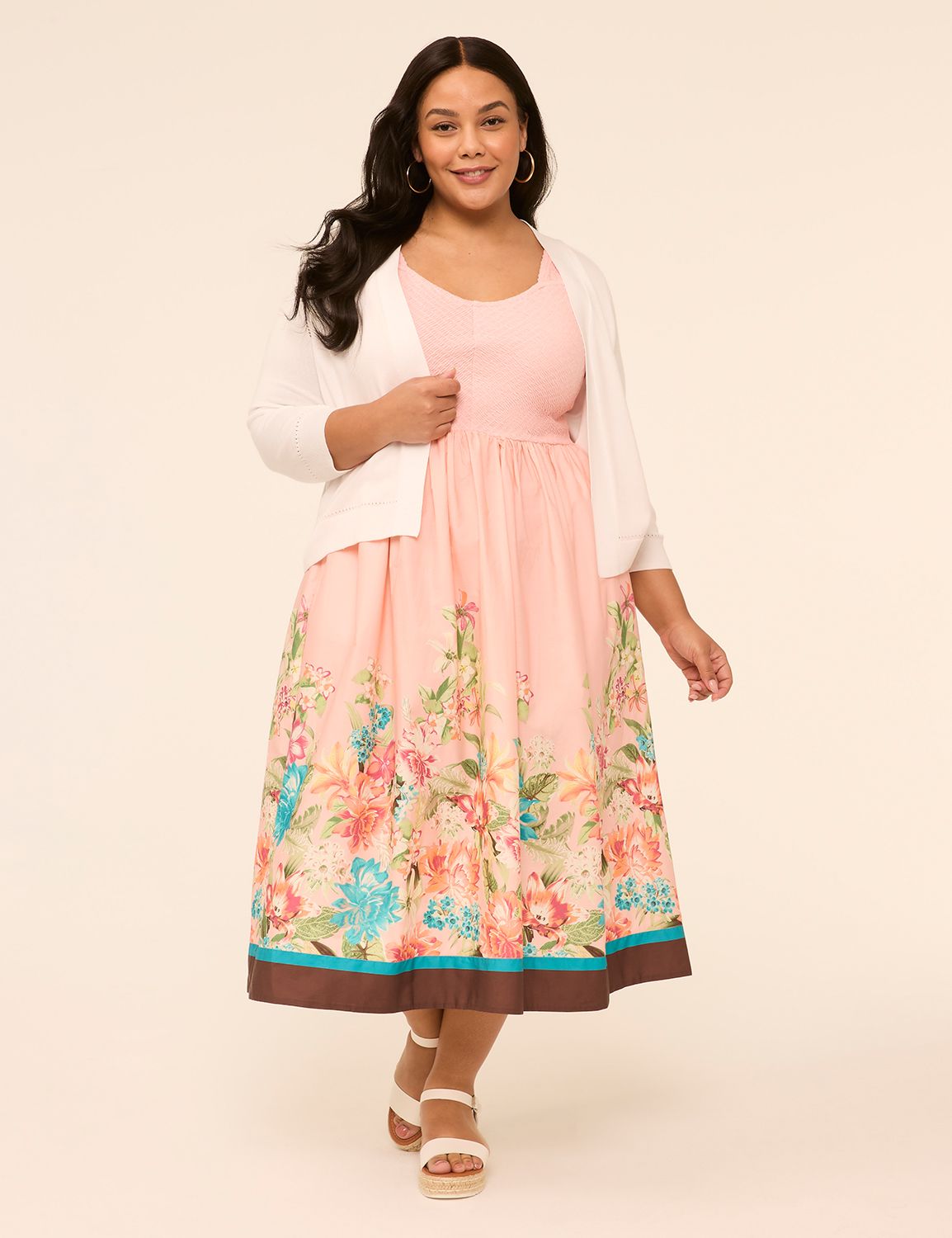 SL SMOCKED V-NECK MIDI DRESS 115027 Product Image 4