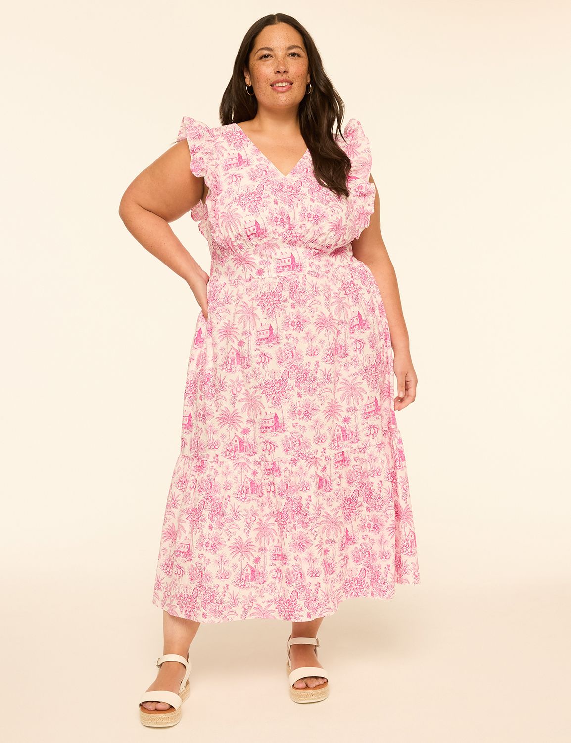 Ruffle-Sleeve Midi Dress
