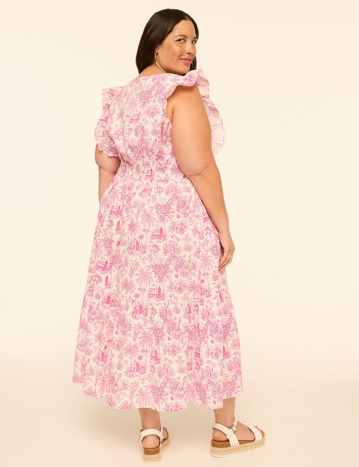 Ruffle-Sleeve Midi Dress
