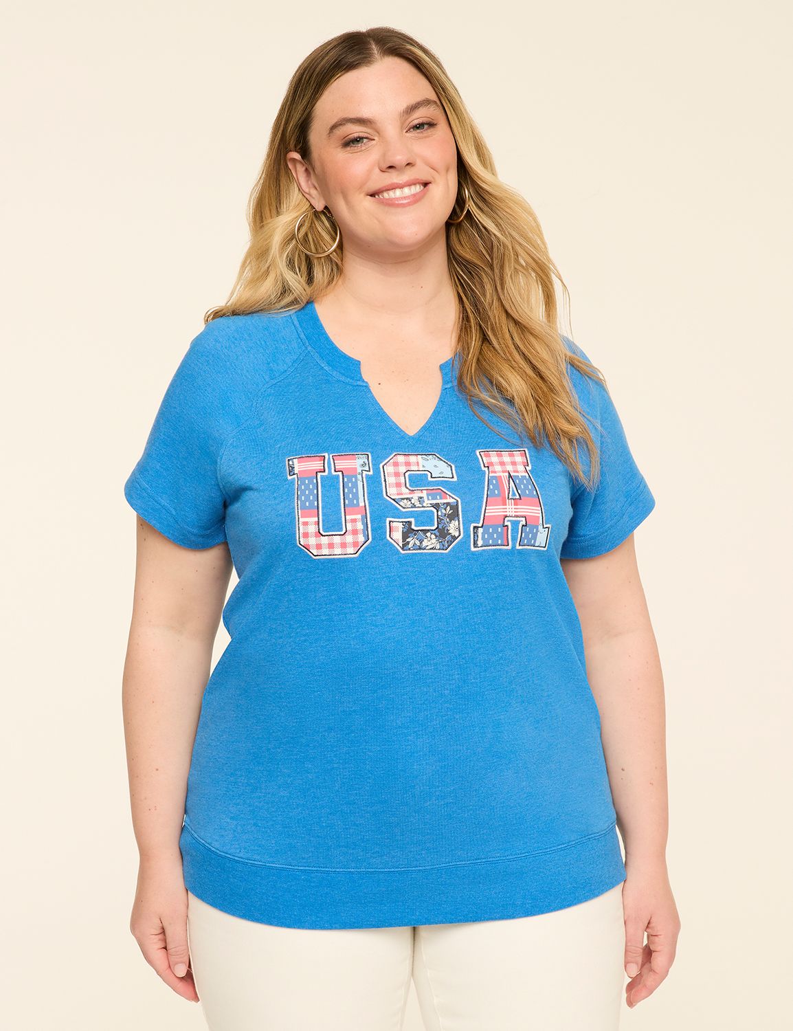 Short-Sleeve USA Graphic Sweatshirt