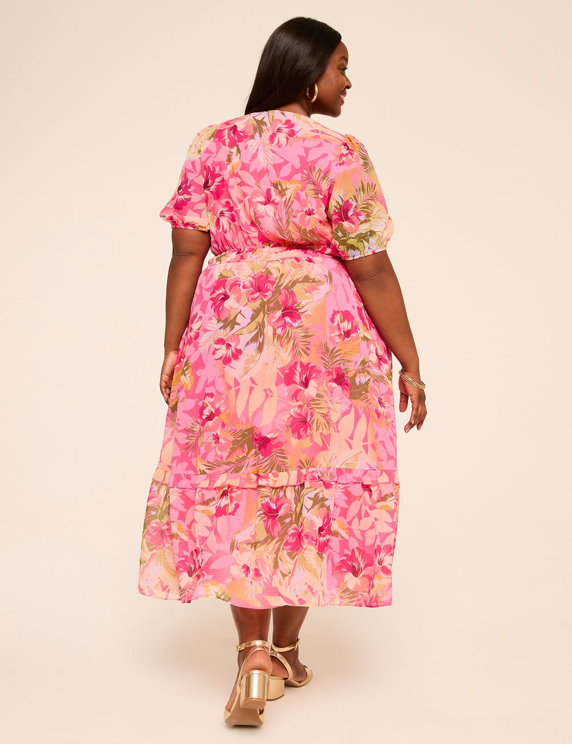 Puff-Sleeve V-Neck Maxi Dress