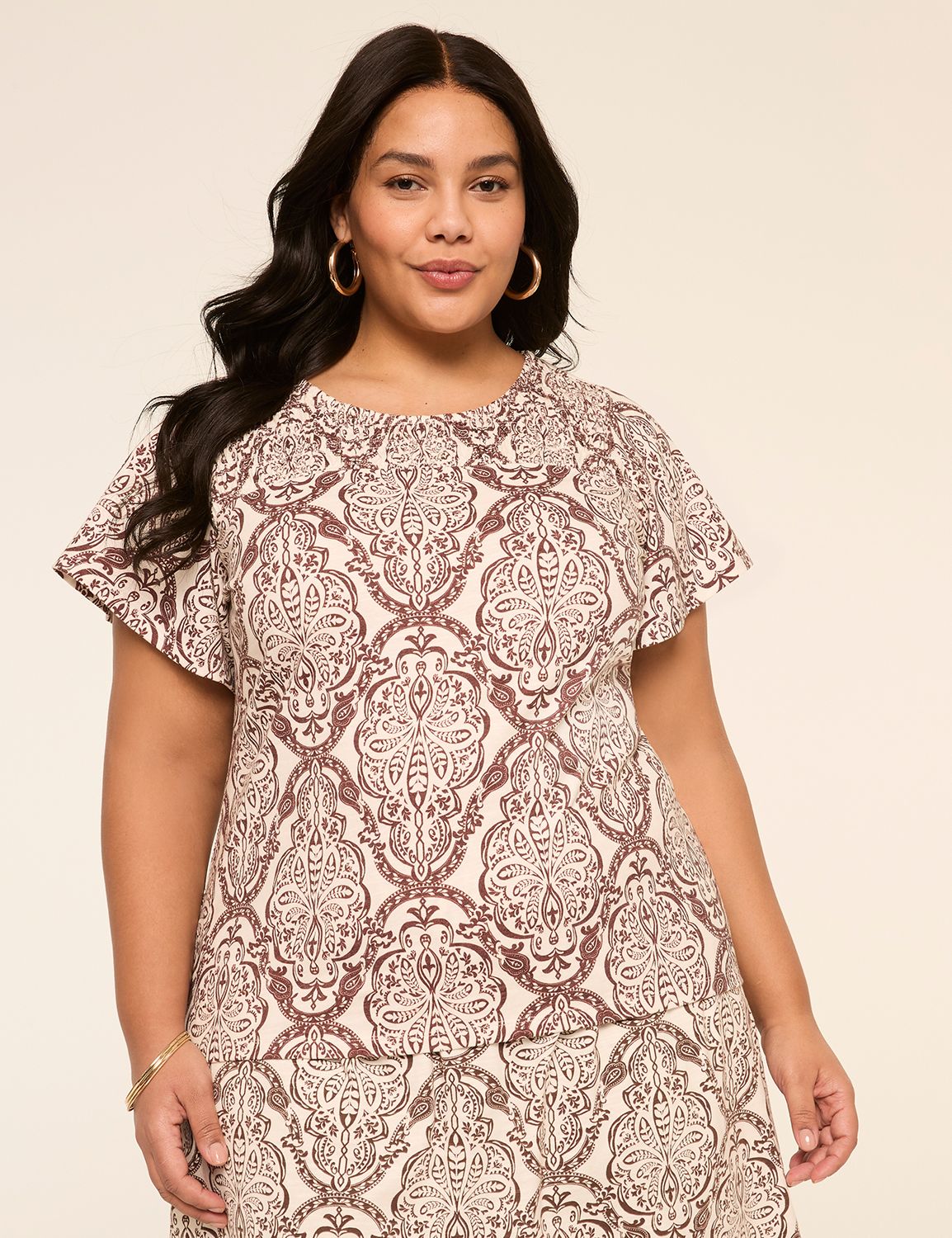 Flutter-Sleeve Smocked-Yoke Top