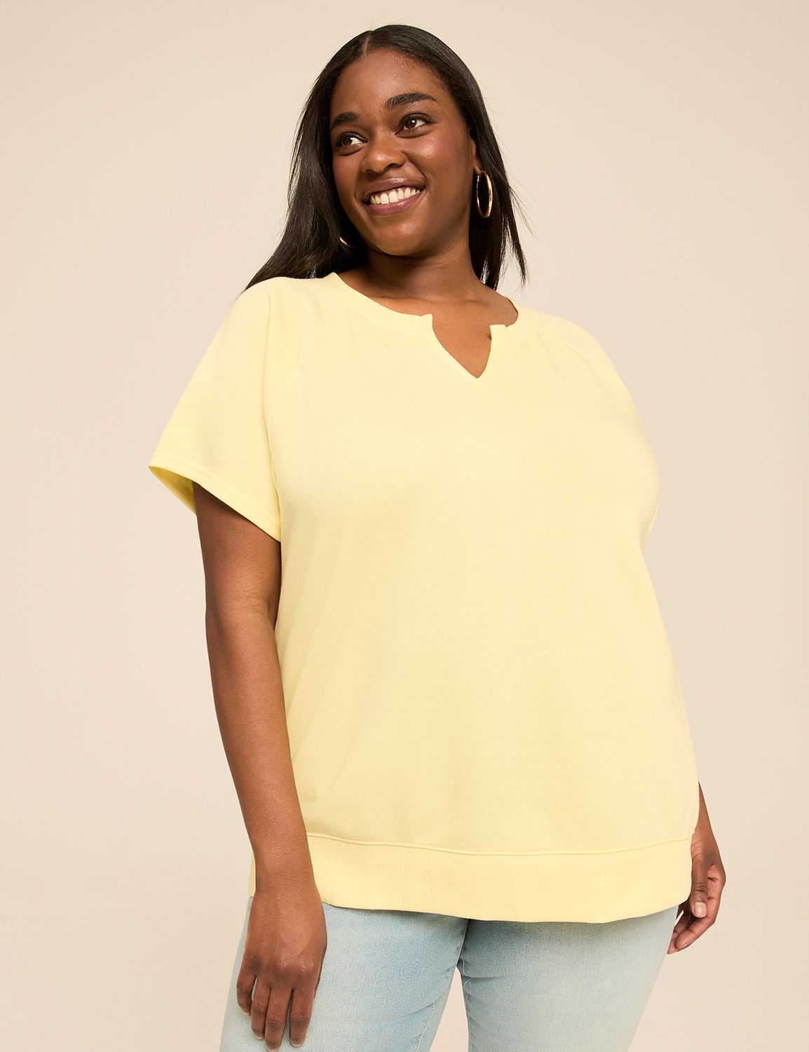 Short Sleeve Crew Notch Neck Sweats Product Image 1