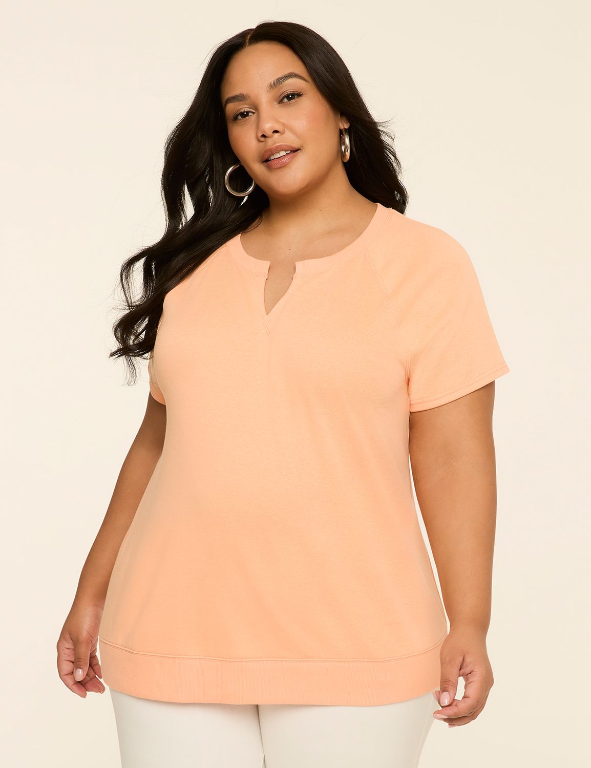 Short-Sleeve Notch-Neck Sweatshirt