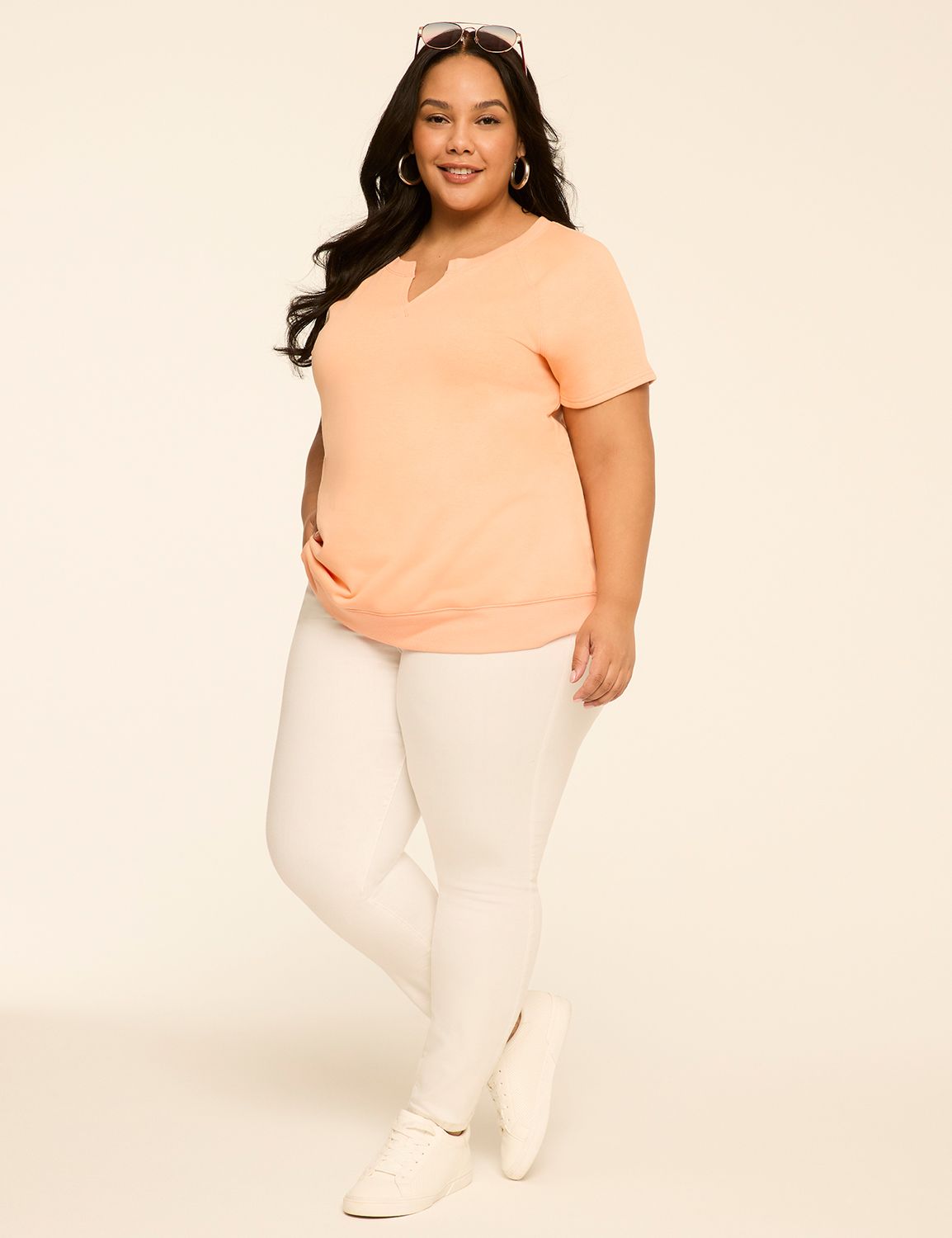 Short Sleeve Crew Notch Neck Sweats Product Image 3