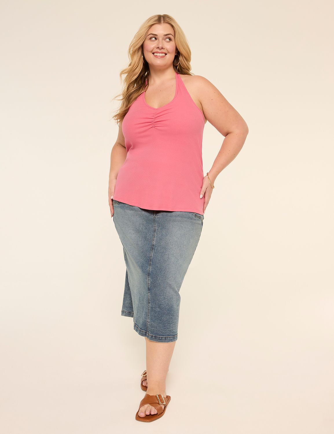 Sleeveless Deep V-Neck Halter Top W Product Image 3