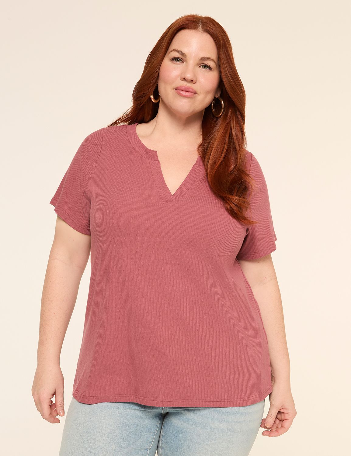 Short-Sleeve V-Notch Neck Top