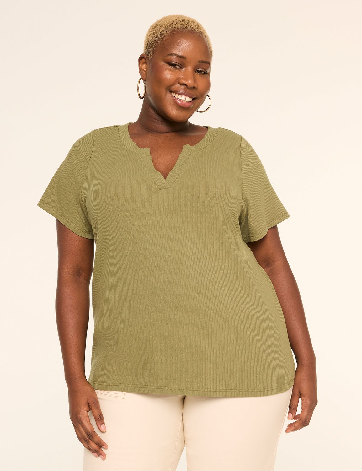 Short-Sleeve V-Notch Neck Top