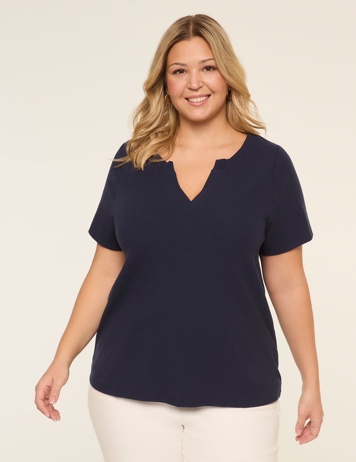 Short-Sleeve V-Notch Neck Top