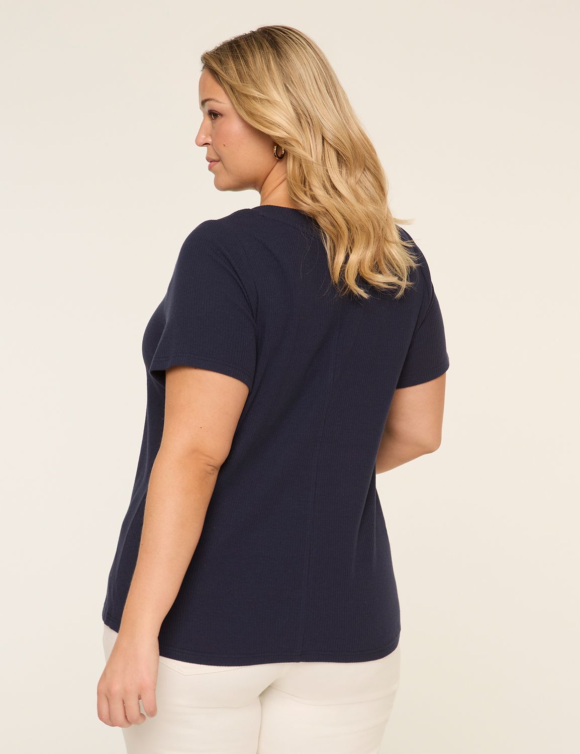 Short-Sleeve V-Notch Neck Top