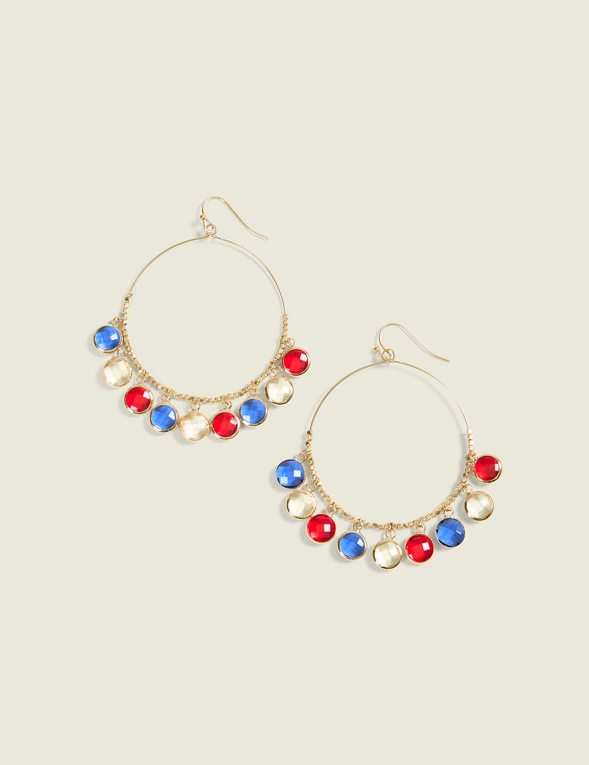 Americana Imitation Stone Drop Hoop Earrings
