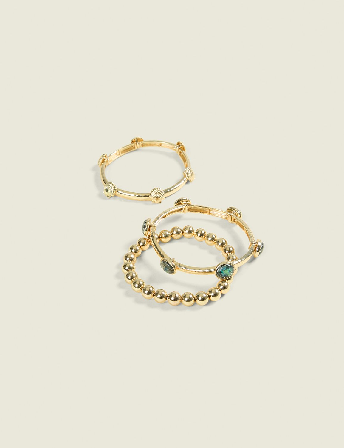 Teal & Seashell Stretch Bracelet 3-Pack