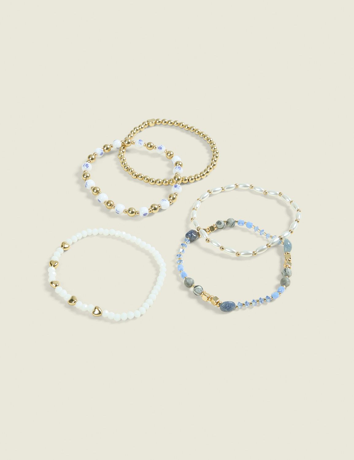 Blue & White Beaded Stretch Bracelet 5-Pack