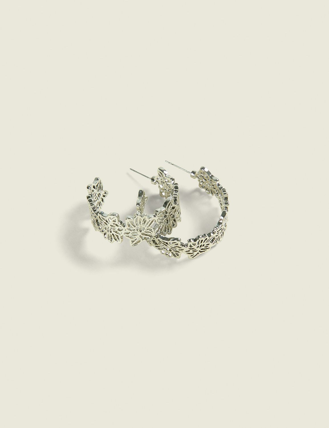 SIlver Lotus Flower Hoop Earring Product Image 1