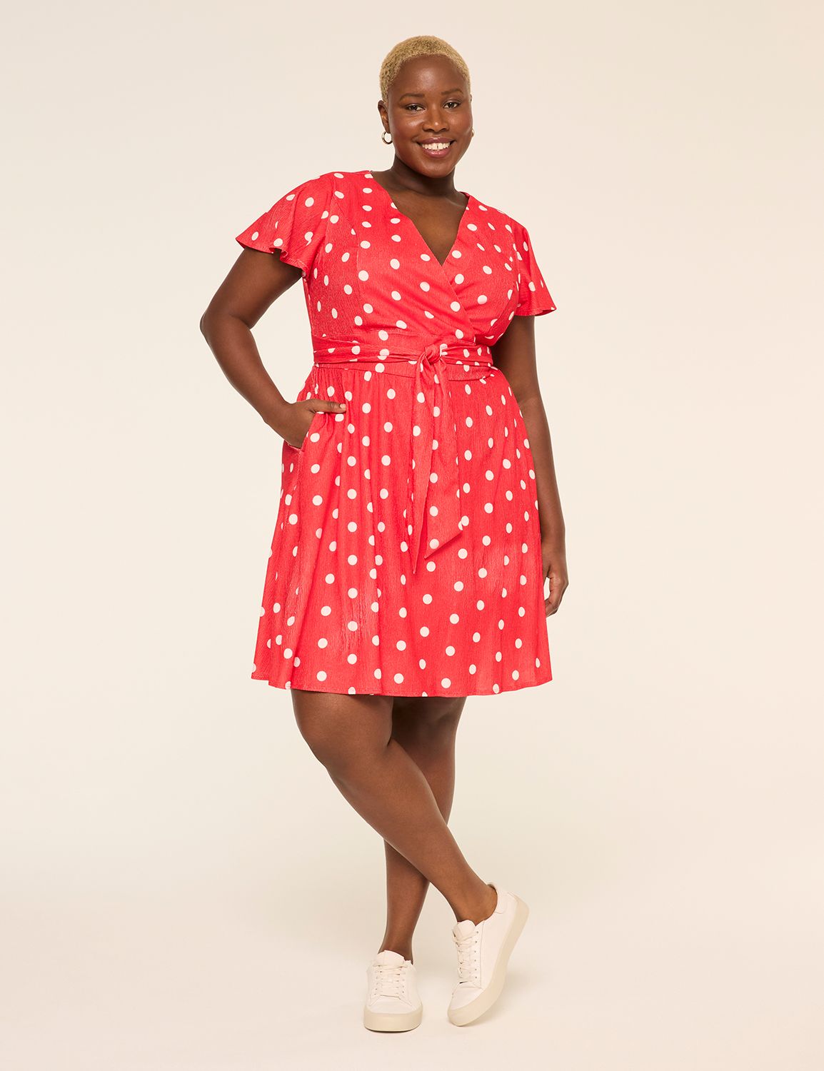 Lena Flutter-Sleeve Short Dress