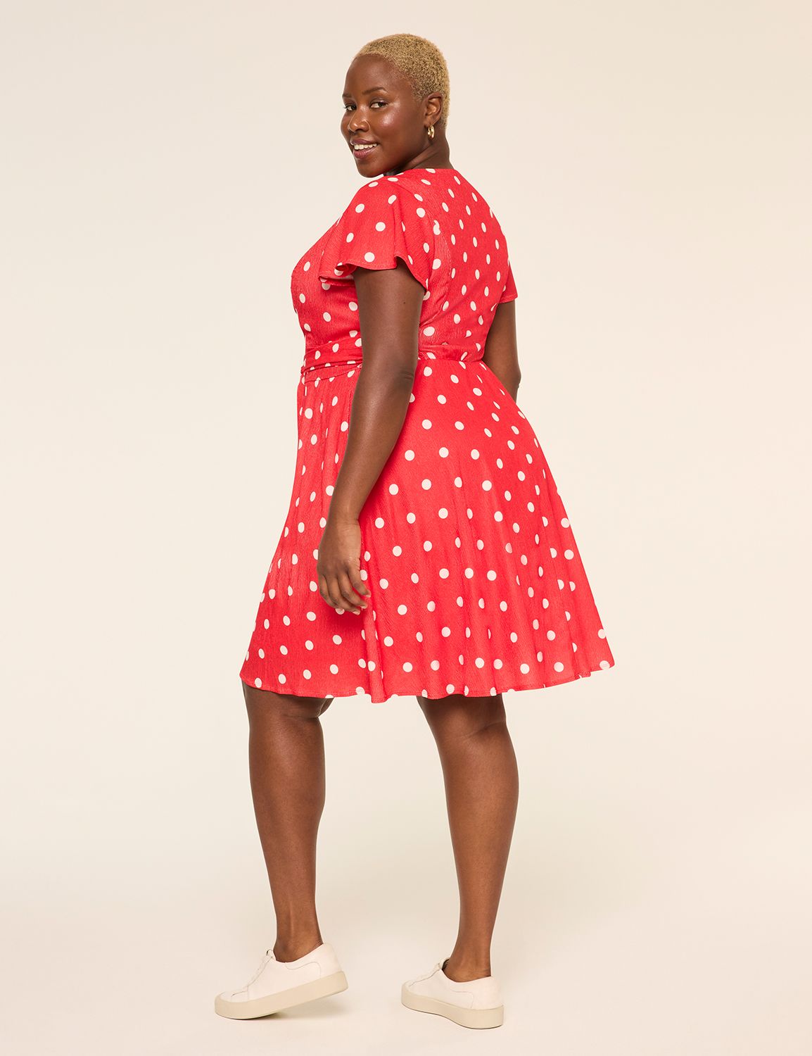 Lena Flutter-Sleeve Short Dress