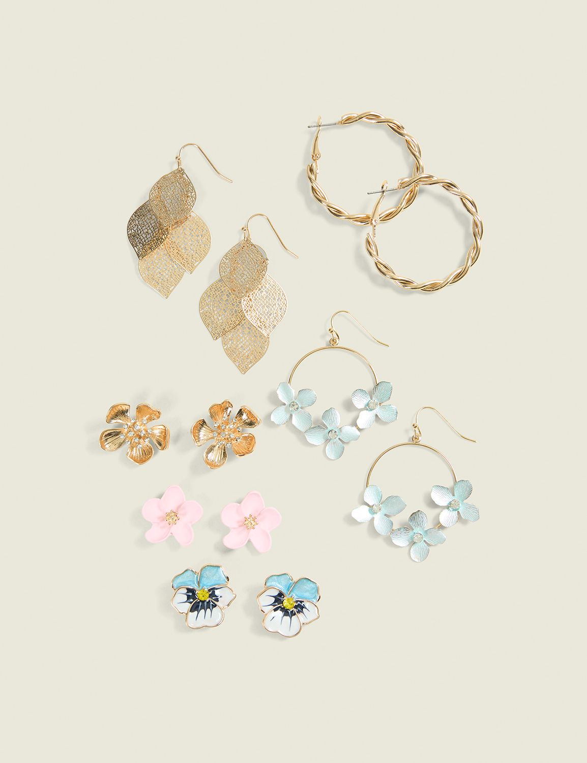 Multi-Shape Floral & Hoop Earrings 6-Pack