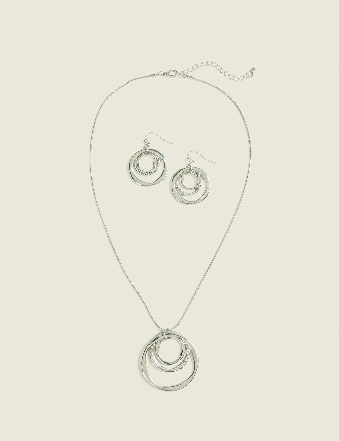 Silver Organic Rings Neck/Ear Set Product Image 1