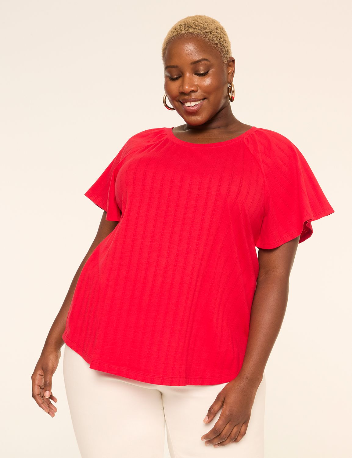Shirred Flutter-Sleeve Top