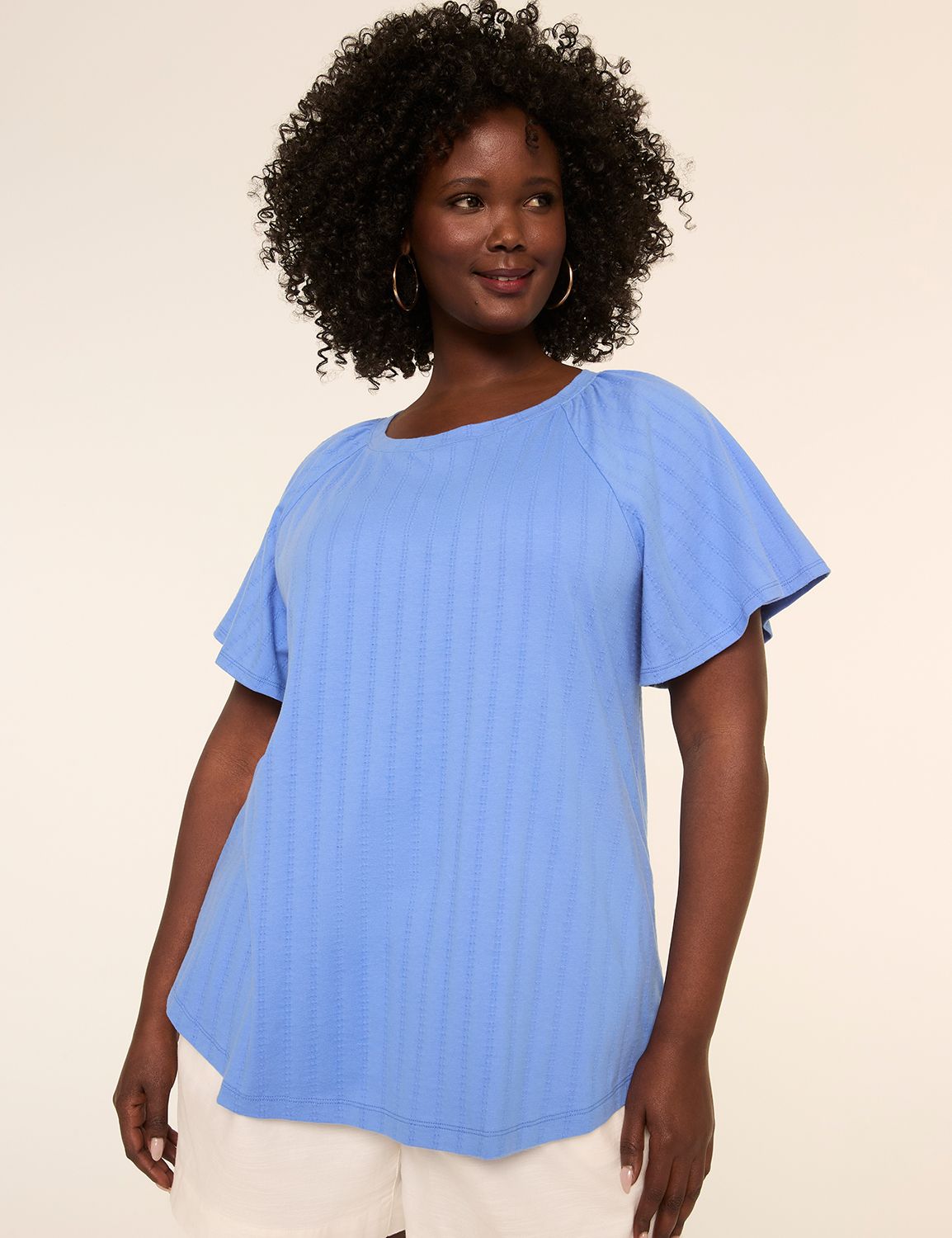 Short Shirred Flutter Sleeve Raglan Product Image 1