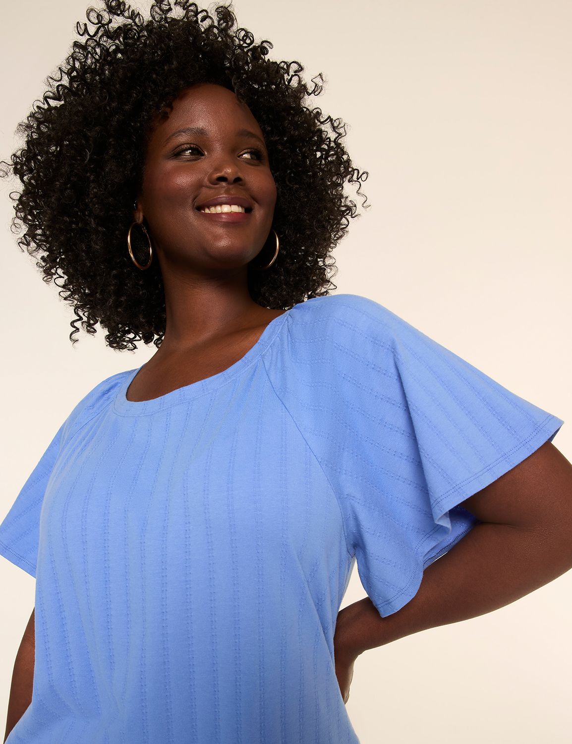 Short Shirred Flutter Sleeve Raglan Product Image 4