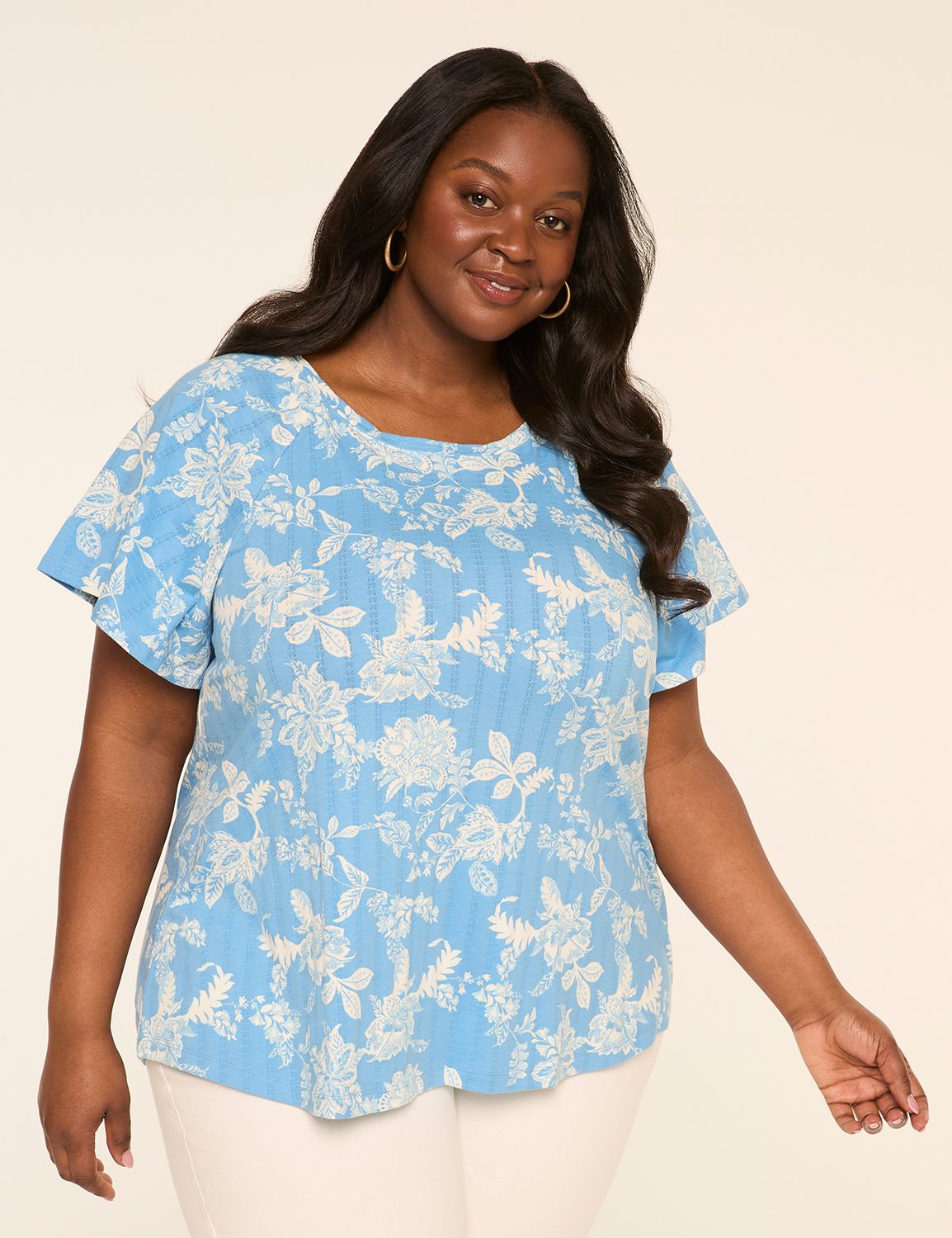 Short Shirred Flutter Sleeve Raglan Product Image 1