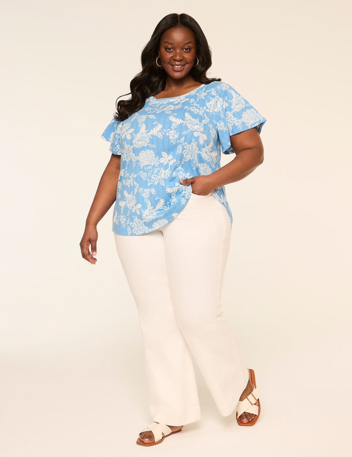 Short Shirred Flutter Sleeve Raglan Product Image 3