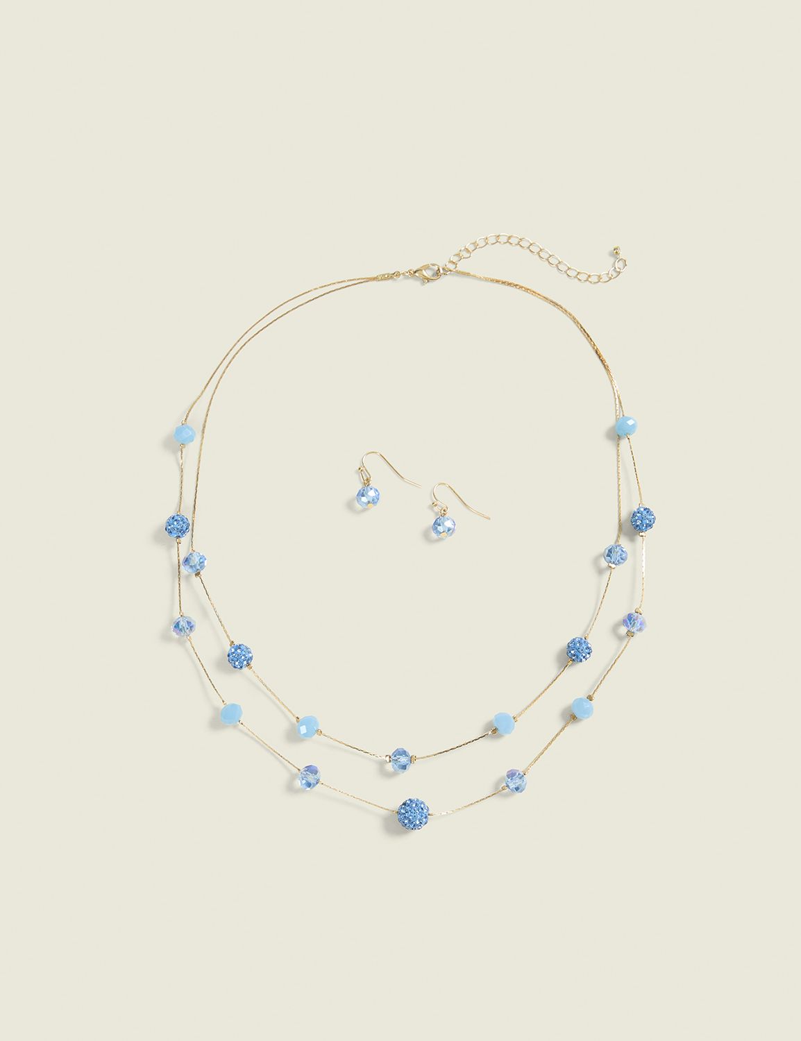 Blue Beaded Two Row Neck/Ear Set Product Image 1
